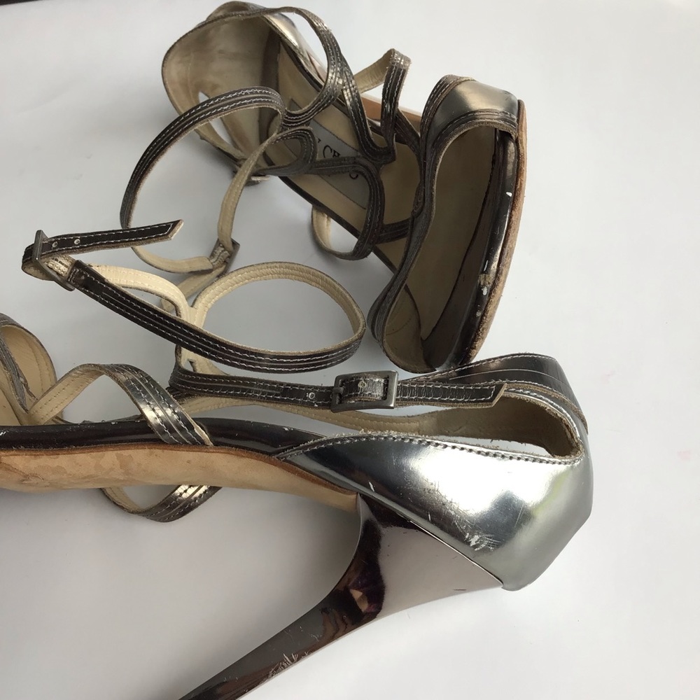 Jimmy Choo Heels 39.5 Silver Mirror Strappy Cage - Picture 12 of 12